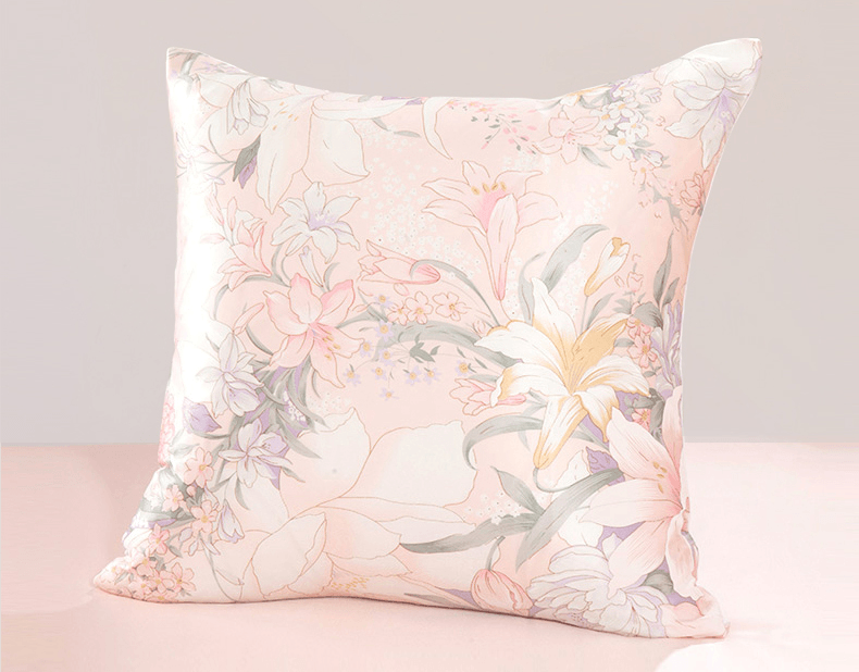 Natural Mulberry Silk Cushion Cover - Flower Print (Multi-size)