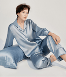 100% Pure Mulberry Silk Long Sleeve Pajamas for Spring 2-piece, Preppy Pajamas, Best Gift