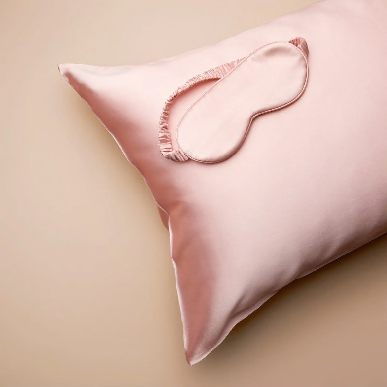 2 Pieces Set Mulberry Silk Sleeping Combo, Pillowcase and Eye Cover 22 momme (Pink)