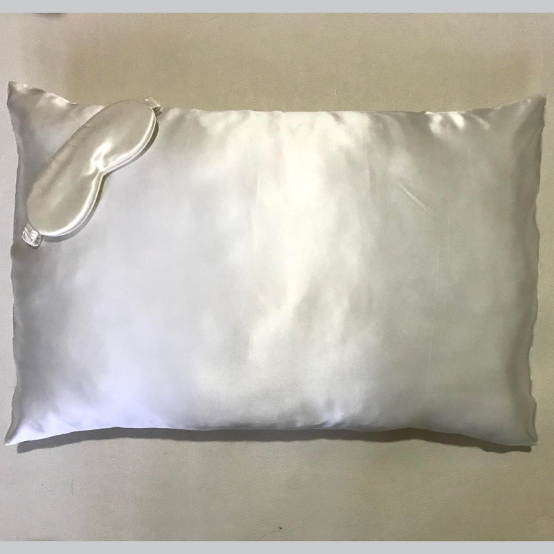 2-in-1 Natural Silk Sleeping Pillowcase Set with Eyemask (White)
